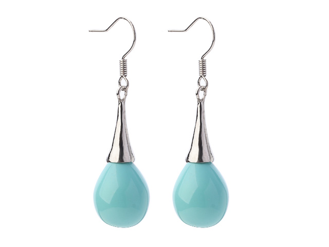 Fashion Simple Style Drop Shape Blue Seashell Beads Horn Charm Earrings With Fish Hook