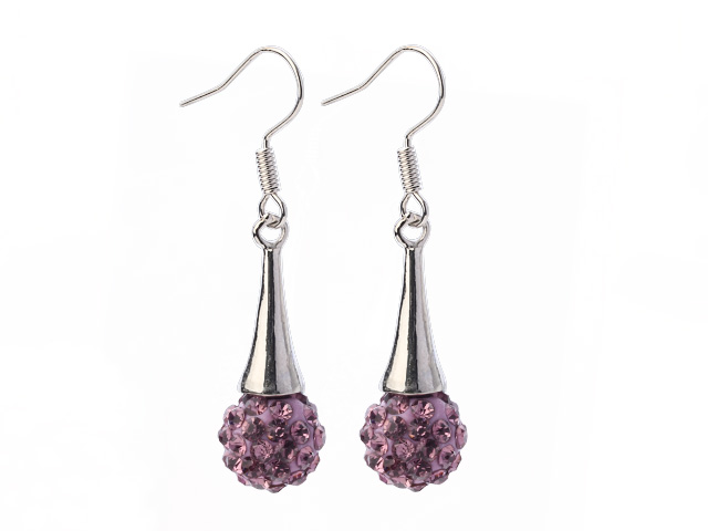 Fashion Simple Style 10mm Purple Polymer Clay Rhinestone Horn Charm Earrings With Fish Hook