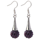 Fashion Simple Style 10mm Dark Purple Polymer Clay Rhinestone Horn Charm Earrings With Fish Hook