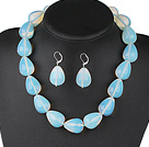 hot pure white 18*30mm tear drop opal necklace earring set