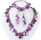 Purple Series Assorted Purple Pearl Shell Set with Metal Chain ( Necklace Bracelet and Matched Earrings )
