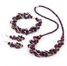 fashion purple crystal set(necklace, bracelet, earrings) with magnetic clasp