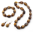 brown pearl and tiger eye necklace bracelet earring set