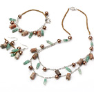 Aventurine and Green Piebald Stone Set ( Necklace Bracelet and Matched Earrings)