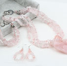 Rose Quartz Crystal Set (Necklace Bracelet and Matched Earrings)