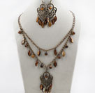 Vintage Style Tiger Eye and Shell Set ( Necklace with Matched Earrings )