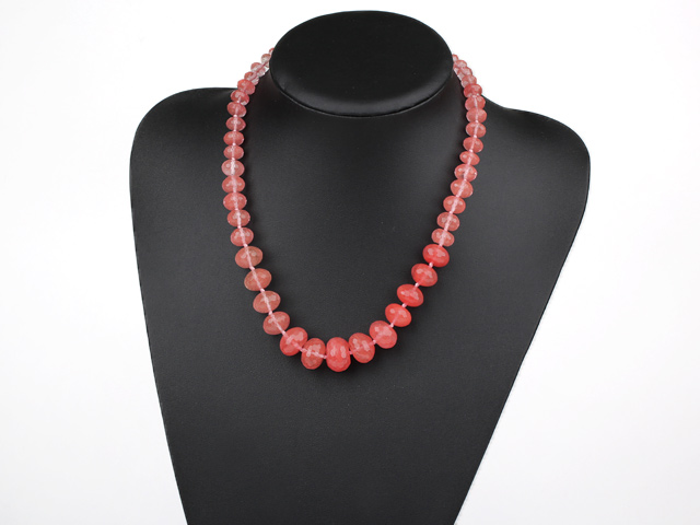 Elegant Tower Shape Cherry Quartz Beaded Strand Necklace With Moonight Clasp