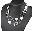 fashion long style party jewelry shell necklace with big metal loops