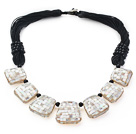 New Design Trapezium Shape White Mosaics Shell Necklace with Black Thread