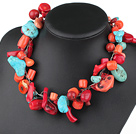 handwaved multi strand blue turquoise red coral necklace