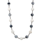 lightened crystal and white black shell long style necklace
