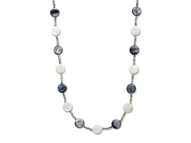 lightened crystal and white black shell long style necklace
