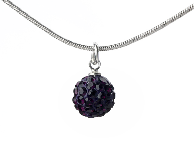 Classic Design Dark Purple Rhinestone Ball Pendant Necklace with Metal Chain