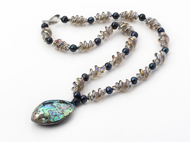 17.5 inches colored glaze and abalone shell  necklace