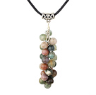 Lovely 6Mm Cluster Style Round Colorful Indian Agate Beaded Necklace With Tube Metal Black Crods