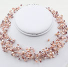 Multi Strands Pink Pearl Crystal Bridal Necklace