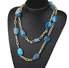 metal jewelry blue agate neckace with big chain