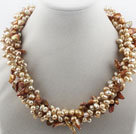 Multi Strands Golden Yellow Freshwater Pearl and Teeth Shape Pearl Twisted Necklace