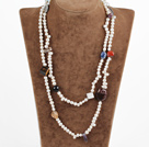 Popular Long Style White Baroque Pearl And Colorful Multi-Stone Beaded Necklace