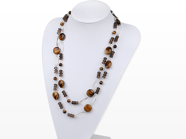 fashion costume jewelry smoky quartze and tiger eye necklace