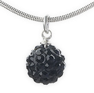 Classic Design Black Rhinestone Ball Pendant Necklace with Metal Chain