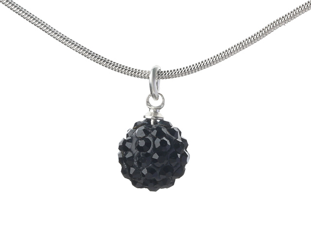 Classic Design Black Rhinestone Ball Pendant Necklace with Metal Chain