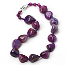 Purple Series Single Strand Brazil Irregular Shape Fillet Burst Pattern Agate Knotted Necklace