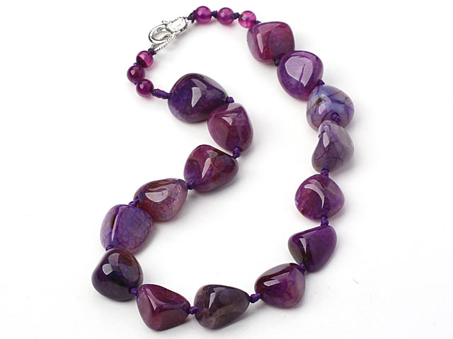 Purple Series Single Strand Brazil Irregular Shape Fillet Burst Pattern Agate Knotted Necklace