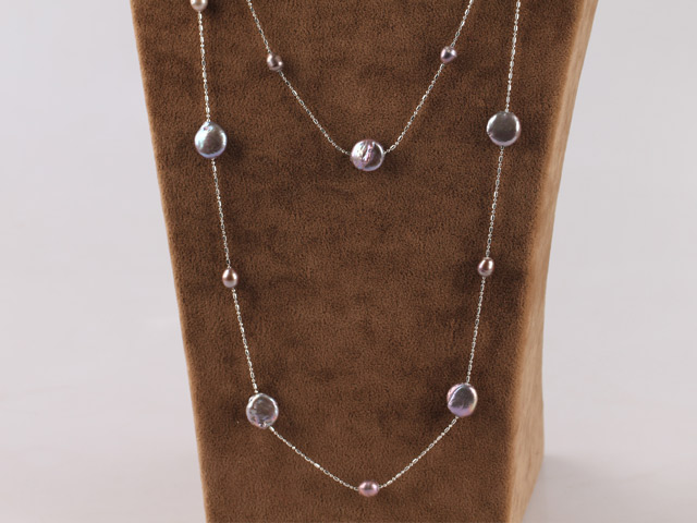 49.2 inches long style button pearl necklace