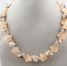 Freshwater Pearl Crystal and Yellow Jade Flower Necklace