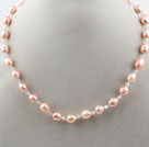 Classic Design 8-9mm Pink Freshwater Pearl and Small White Crystal Necklace