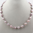 Classic Design 8-9mm Purple Freshwater Pearl and Silver Color Crystal Necklace