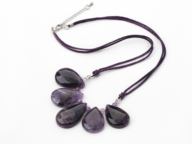 Fan Shape Big Drop Shape Amethyst Necklace