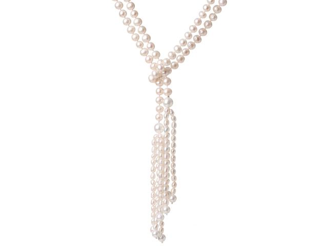 Amazing Long Style White Seashell Pearls and Natural White Pearls Necklace with Tassel