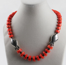 single strand disk shape coral and garnet necklace