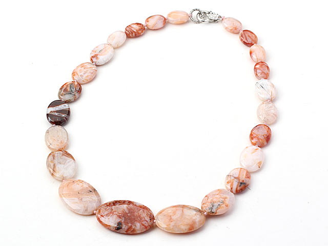 Classic Design Oval Shape Crazy Agate Knotted Graduated Necklace