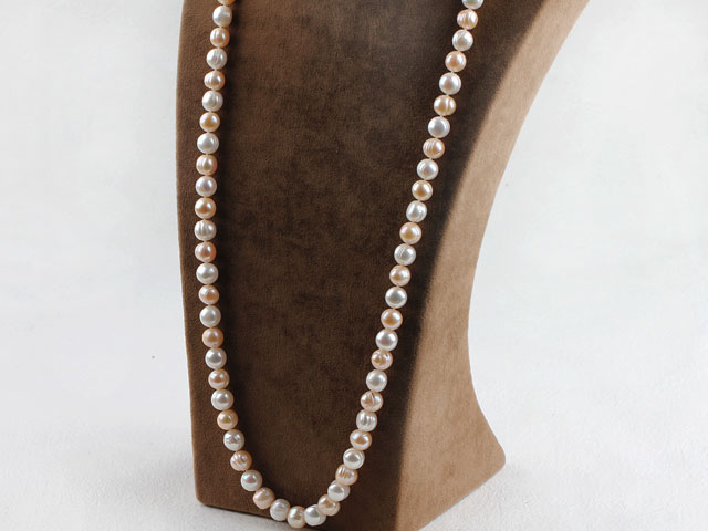 29.5 inches 10-11 mm white and pink fresh water pearl necklace