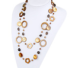 51.2 inches brown pearl crystal and flower shell necklace