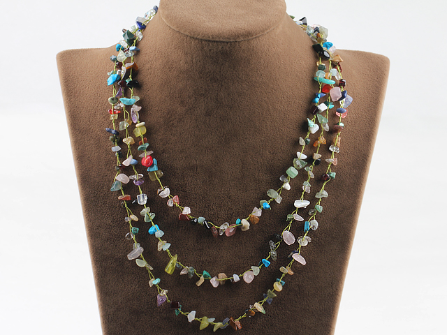 Three strand assorted multi color gemstone necklace