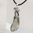 Simple Design Gray Color Austrian Crystal Eggplant Shape Pendant Necklace with Leather Chain