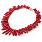 Single Strand Hot Pepper Shape Red Coral Necklace with Moonlight Clasp