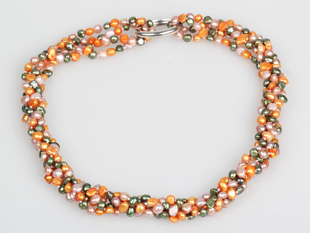Assorted 3-4mm Multi Color Freshwater Pearl Twisted Necklace