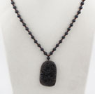 Scrub Black Agate and Dargon Pattern Obsidian Pendant Necklace