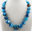 Chunky Style Incidence Angle Crystallized Blue Agate Graduated Necklace