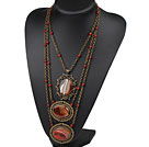 Vintage Style Three Layer Visional Agate Necklace with Bronze Chain