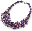 New Style Purple Series Amehyst and Clear Crystal and Red Pearl Party Necklace