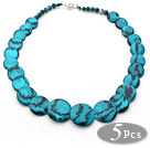 5 Pieces Lake Blue Color Painted Shell Necklace with Lobster Clasp