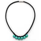 Simple Style Xinjiang Turquoise Leather Necklace with Magnetic Clasp