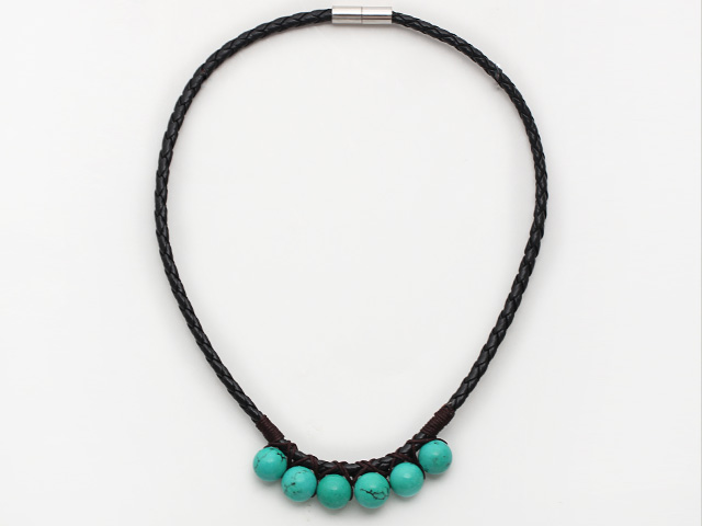 Simple Style Xinjiang Turquoise Leather Necklace with Magnetic Clasp