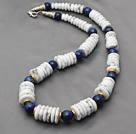 Assorted Disc Shape Howlite and Lapis Necklace with Metal Spacer Beads